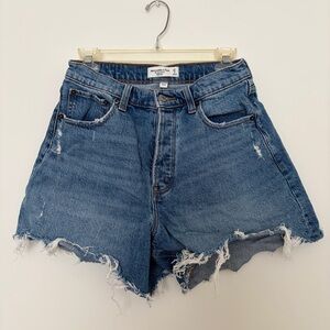 Abercrombie & Fitch Raw Hem Medium Blue Denim Cutoff Shorts